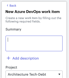 criando um novo item de trabalho do Azure DevOps
